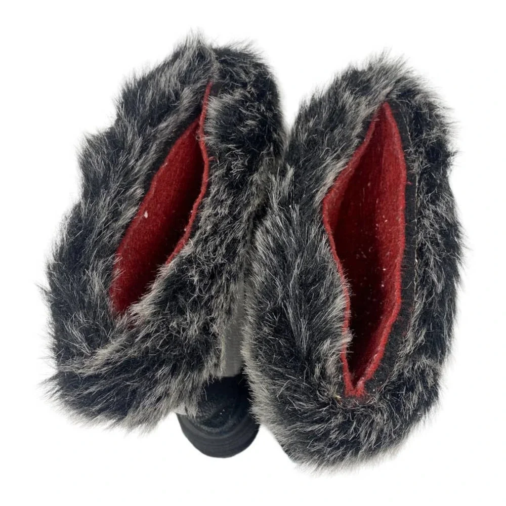 Waterproof Winter Boots Faux Fur Trim - Black/Silver/white Size 6 Big Kid